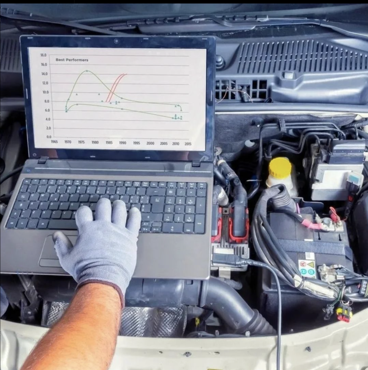 Midnight Automotive technician working under the hood of a customer vehicle